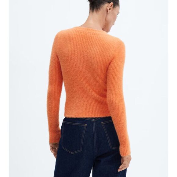 EUC! Mango MNG Orange Fuzzy Cozy Long Sleeve Sweater -Size M (also fits XS/S) - Picture 3 of 11